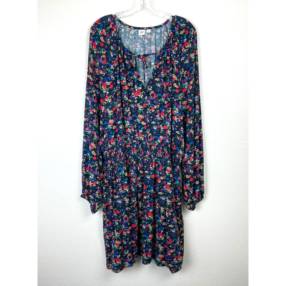 Gap Women's Fit and Flare Mini Dress Size XXL Black Floral Smocked Waist